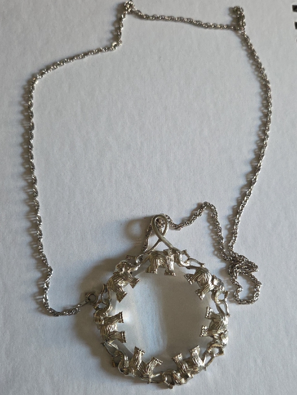 Silver-Tone Elephant Circle Pendant Necklace
